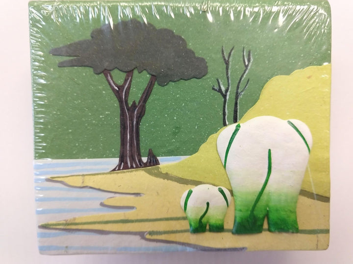 a note box with two elephant rear end