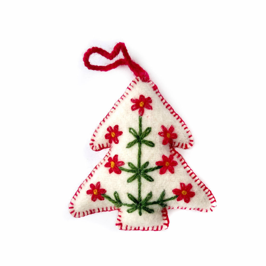 White Tree Embroidered Wool Ornament
