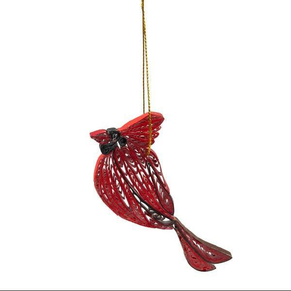cardinal quilled ornament on a white background