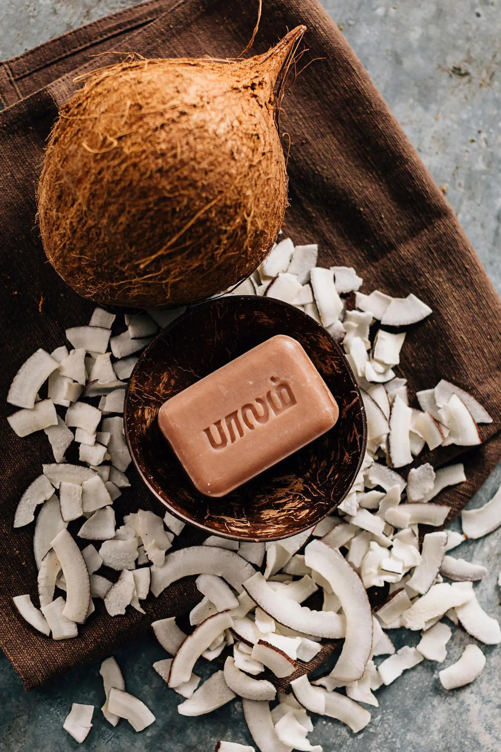 Coconut soap on a coconut shavings