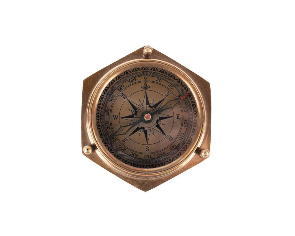 brass compass in a white background