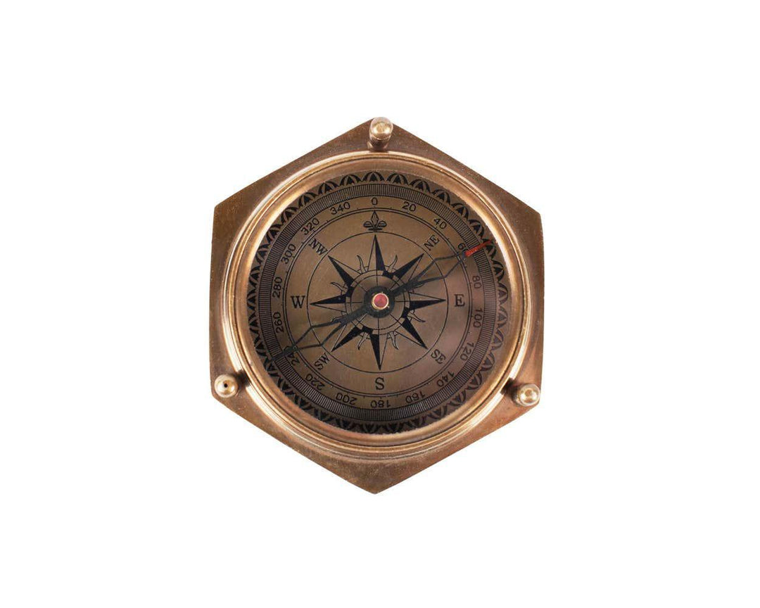 brass compass in a white background