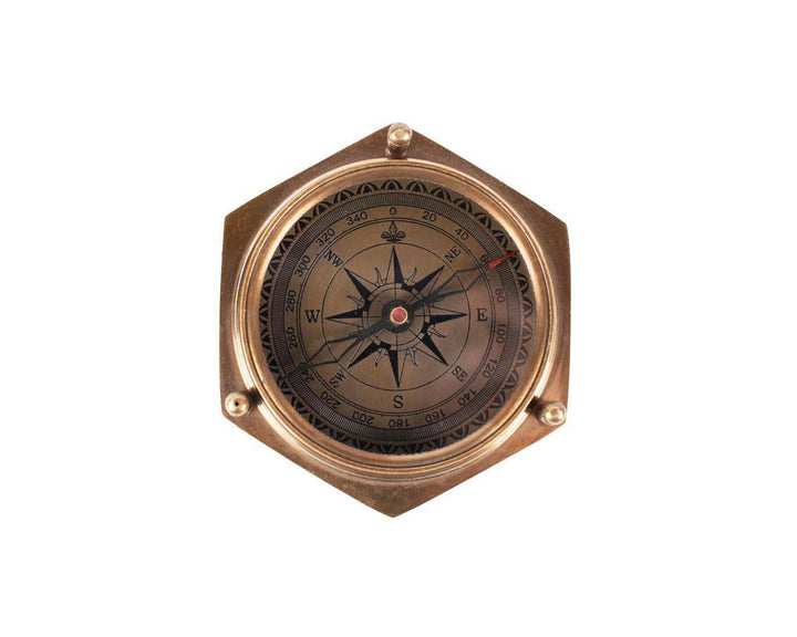brass compass in a white background