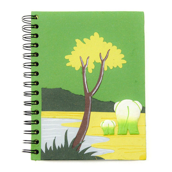 Dark green Mr. Ellie Pooh notebook with the backside of two elephants