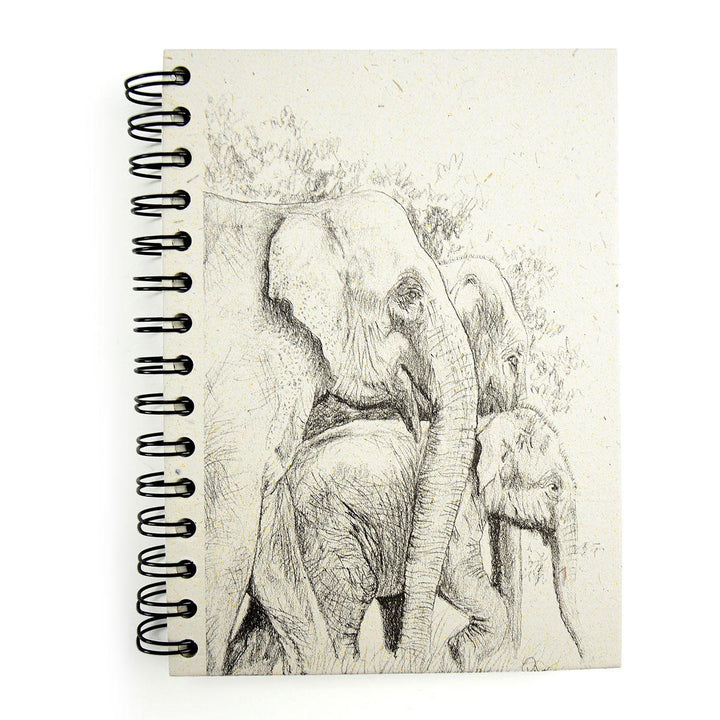 Mr. Ellie Pooh notebook with an elephant family sketched. 