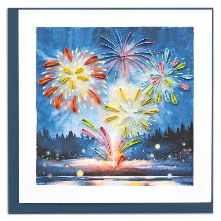 firework display on a quilling card with a dark blue envelope