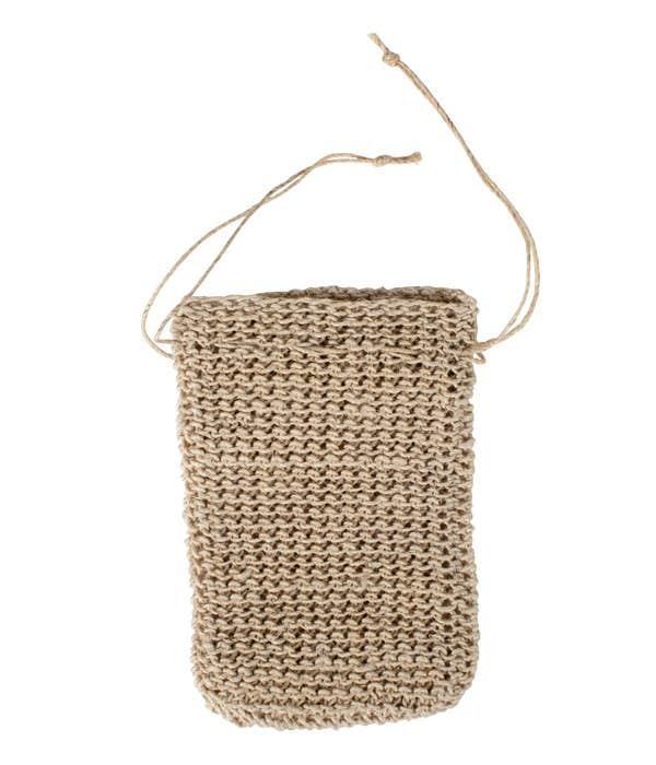 Hemp soap bag on a white background
