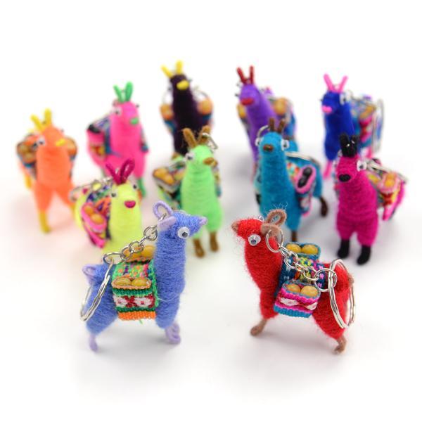 a collection of colorful llama key chains