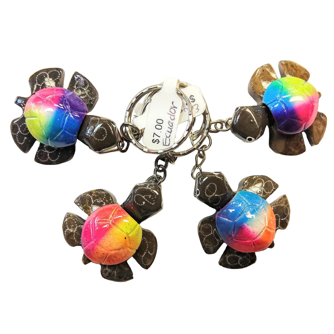 A collection of marble and onyx turtle keychains