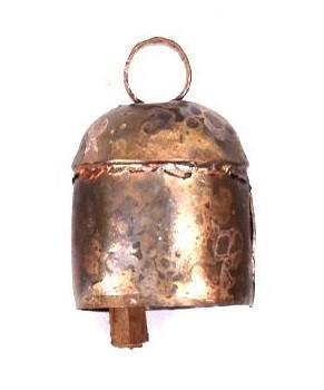 Mini copper colored cow bell on a white background. 