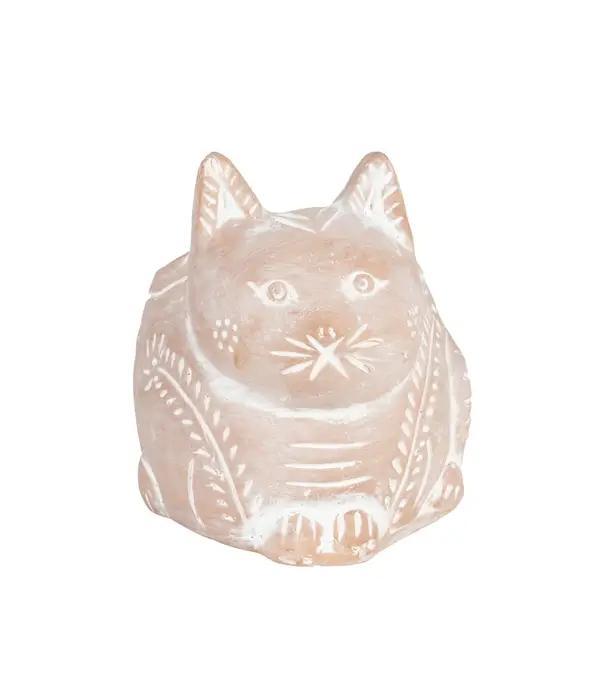 Terracotta cat planter on a white background
