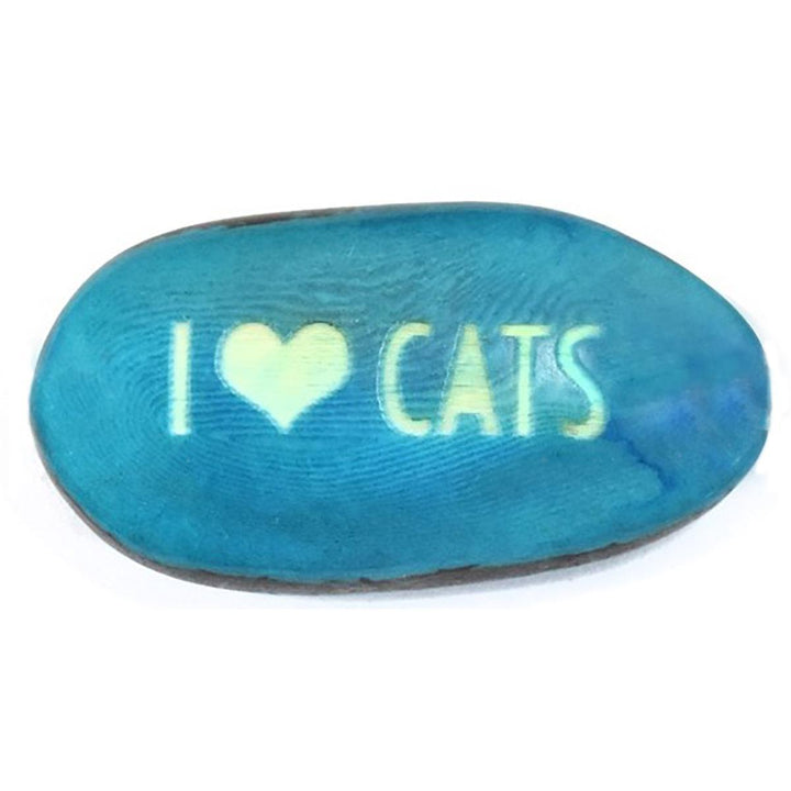 a aqua tagua nut with the words 'i heart cats'