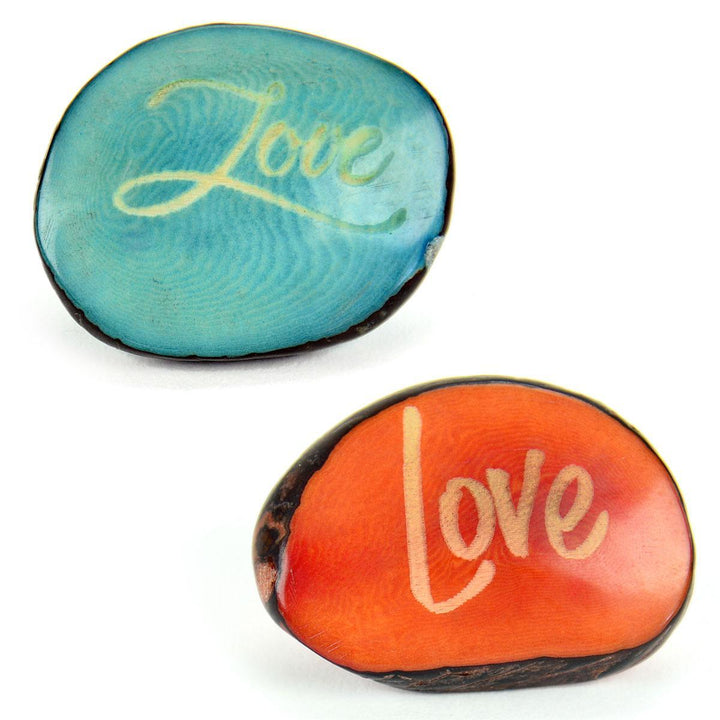 Tagua nut with the word "love"