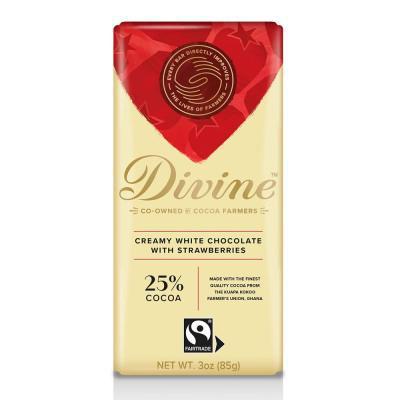 Divine white chocolate strawberry chocolate bar on a white background