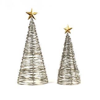 Handmade wire trees with silver wire and a gold star on top of the tree.